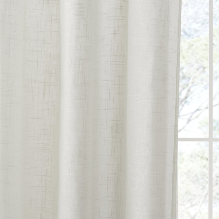 White Linen Blend Light Filtering Curtain Panel Pair