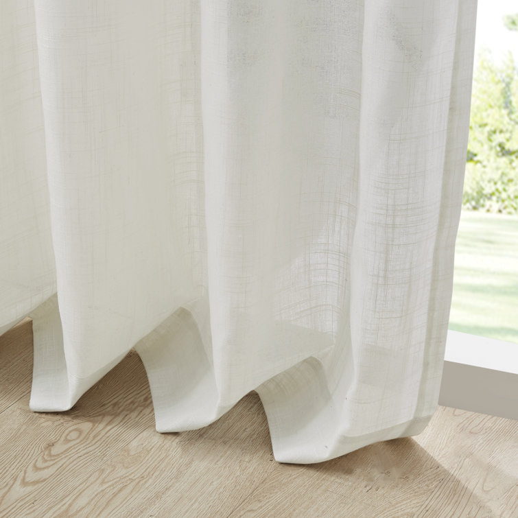 White Linen Blend Light Filtering Curtain Panel Pair