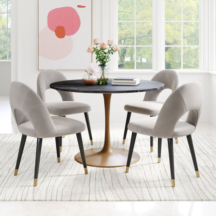 Black Marble and Gold Pedestal Round Dining Table