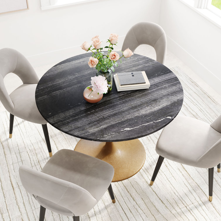Black Marble and Gold Pedestal Round Dining Table