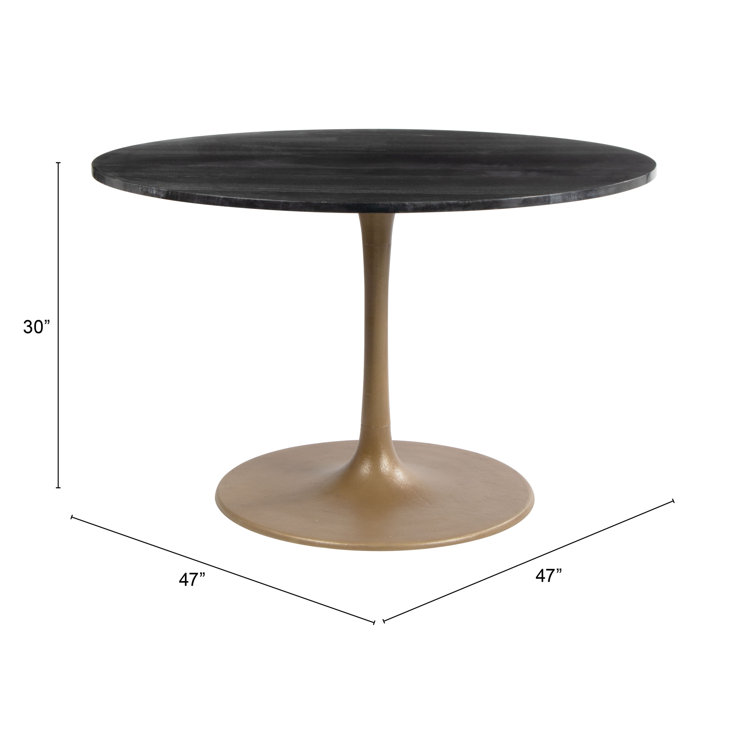 Black Marble and Gold Pedestal Round Dining Table