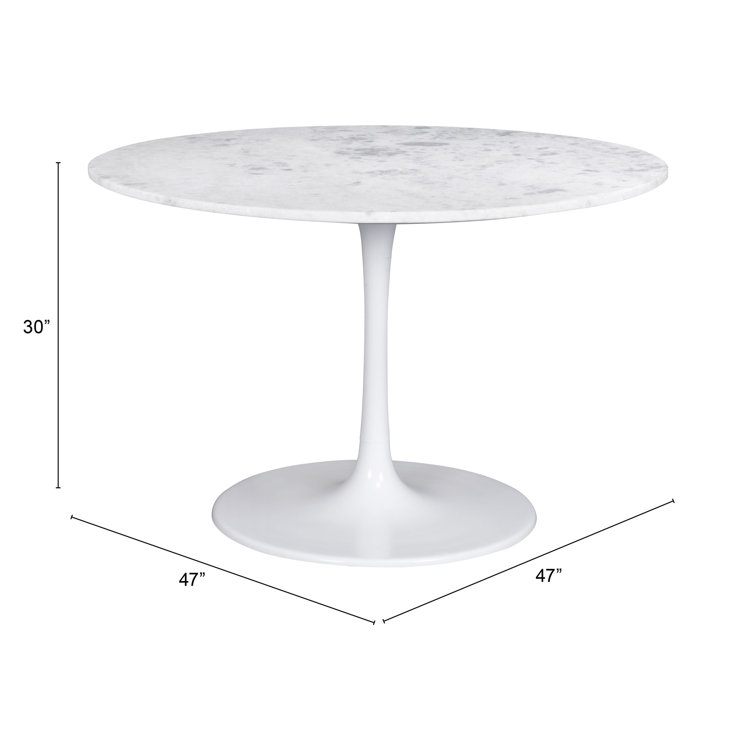 White Marble and Wood Round Dining Table