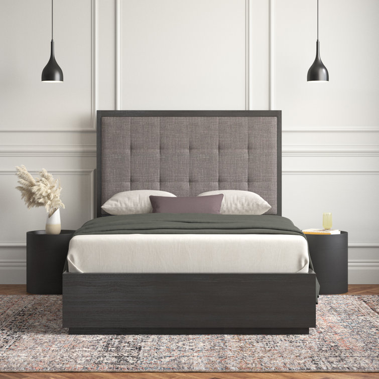 Modern Oxford Queen Bed with Tufted Upholstered Headboard and Storage