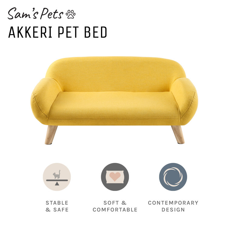 Medium Yellow Fabric Pet Sofa with Wooden Legs