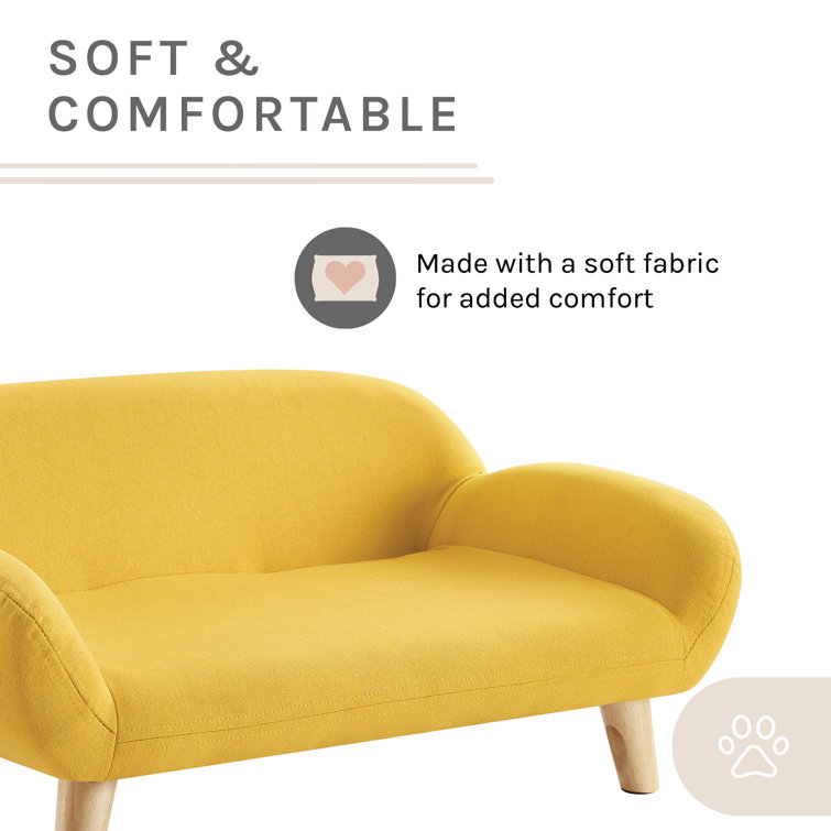 Medium Yellow Fabric Pet Sofa with Wooden Legs