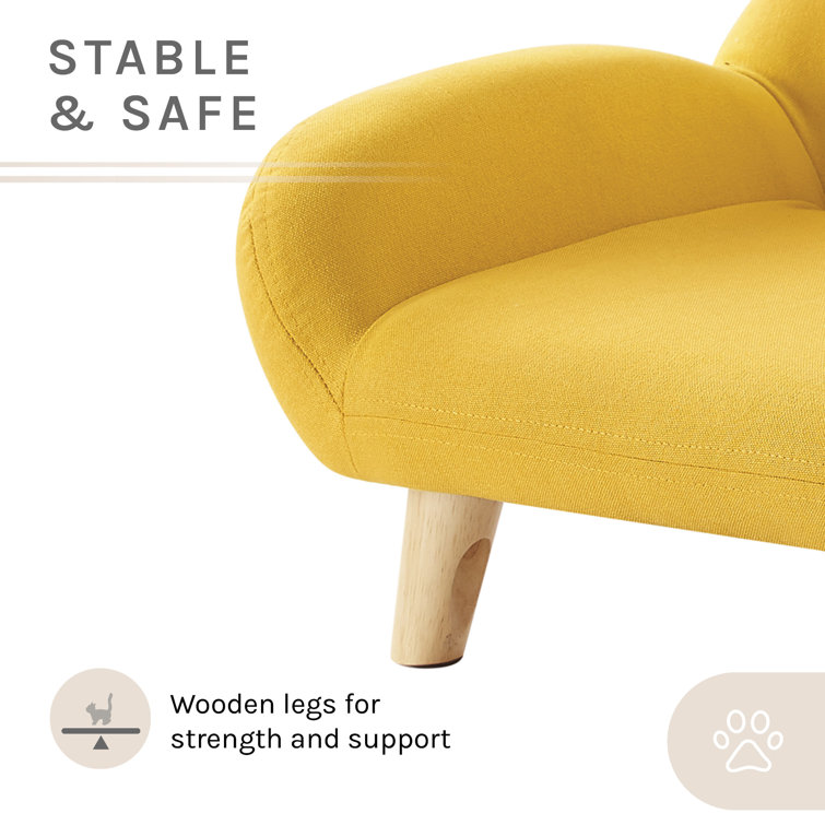 Medium Yellow Fabric Pet Sofa with Wooden Legs