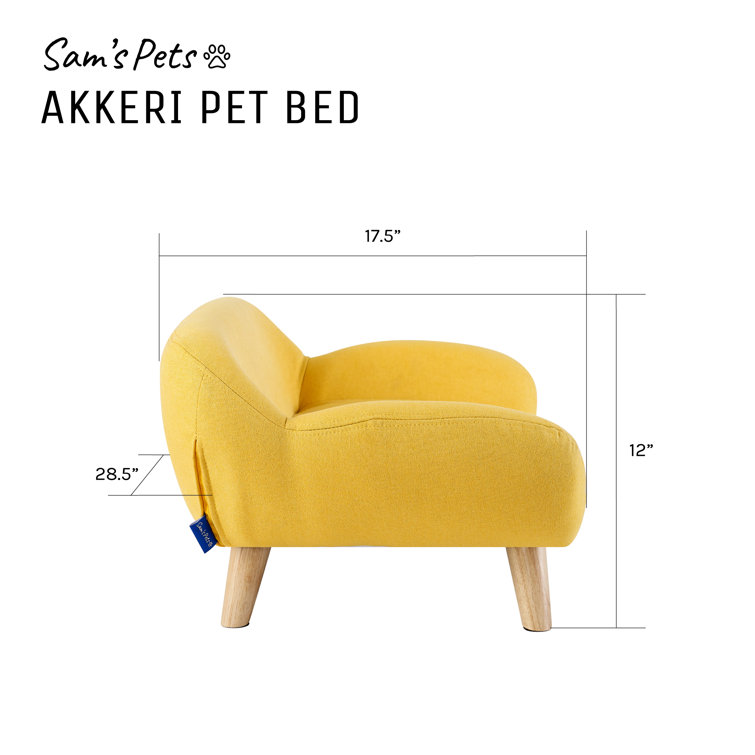 Medium Yellow Fabric Pet Sofa with Wooden Legs