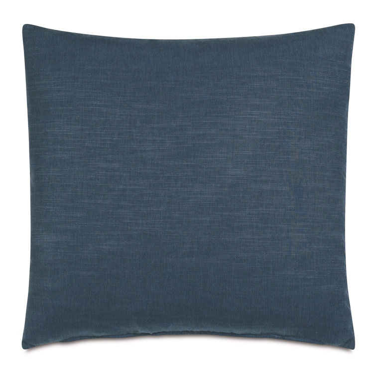 Blue and White Embroidered Square Linen Throw Pillow