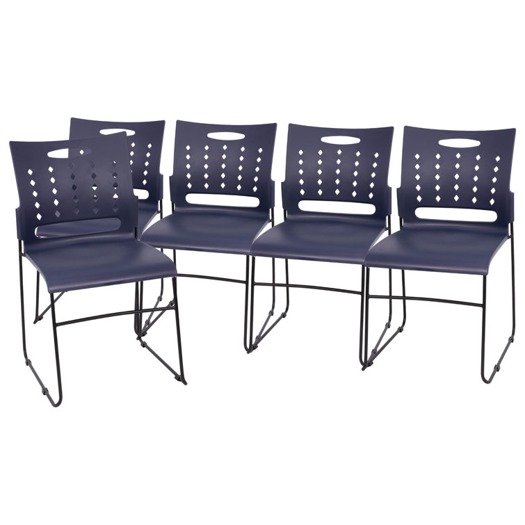 Navy Metal Ergonomic Stackable Chairs with Air-Vent Back, Set of 5