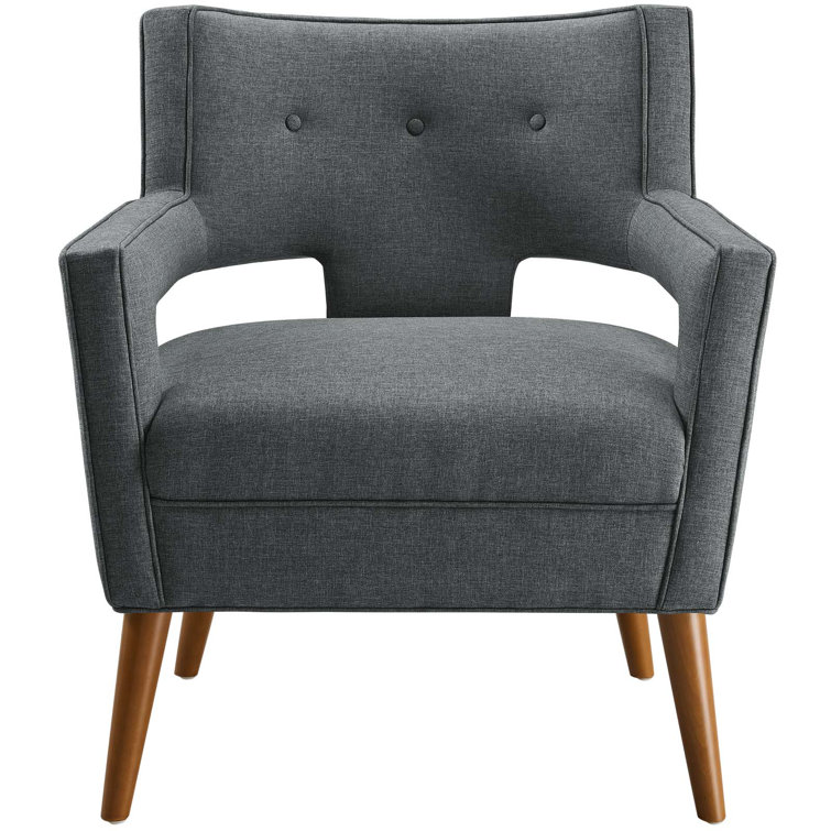 Gray Mid-Century Modern Upholstered Accent Chair with Wood Legs