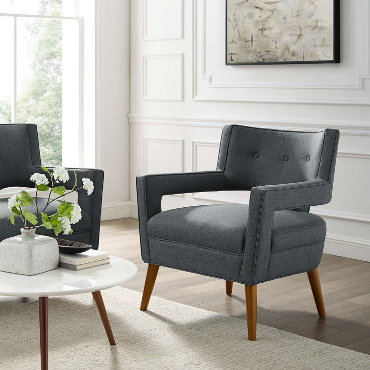 Gray Mid-Century Modern Upholstered Accent Chair with Wood Legs