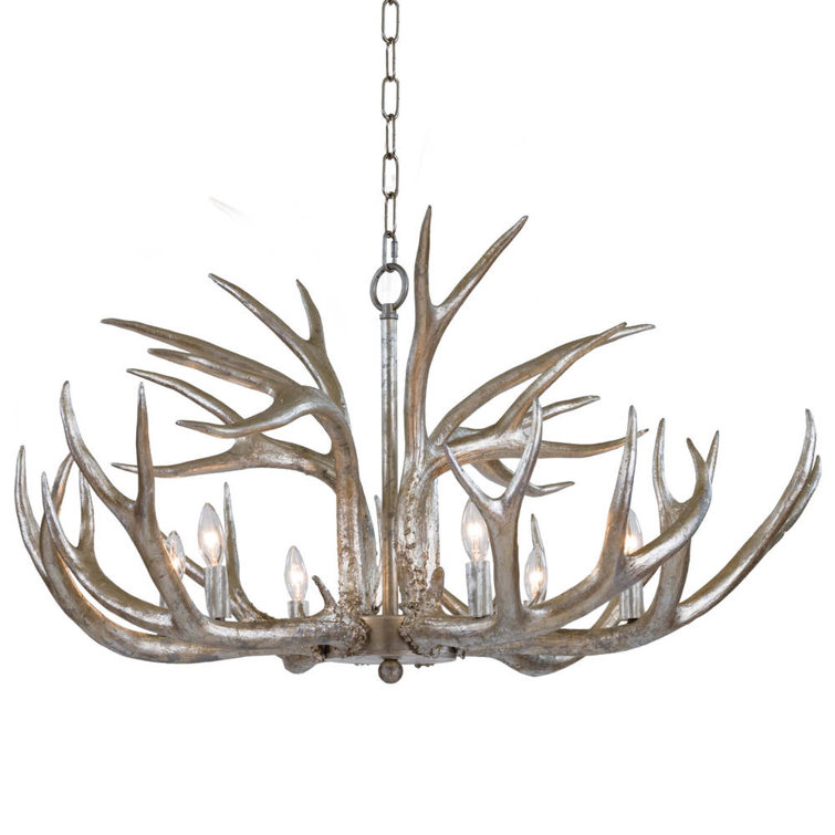 Silver Leaf Antler 6-Light Resin Chandelier