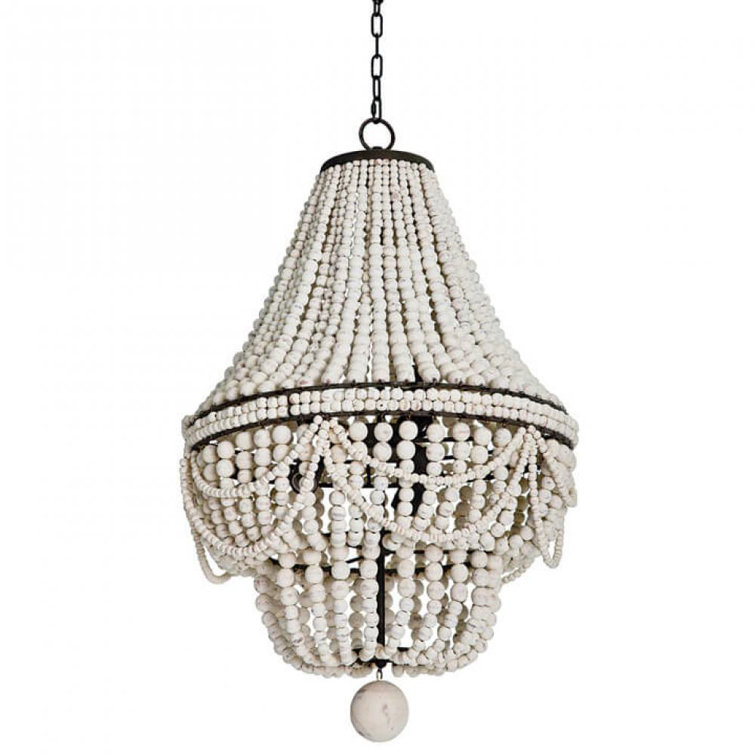 Malibu Weathered White Beaded 6-Light Chandelier