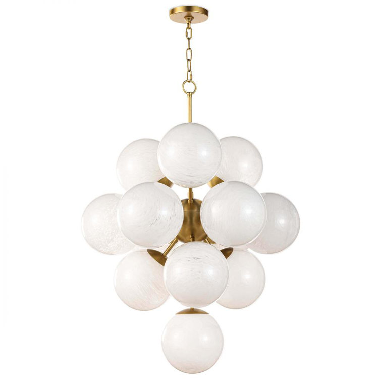 La Dame Natural Brass 13-Light Chandelier with Swirl Glass Globes