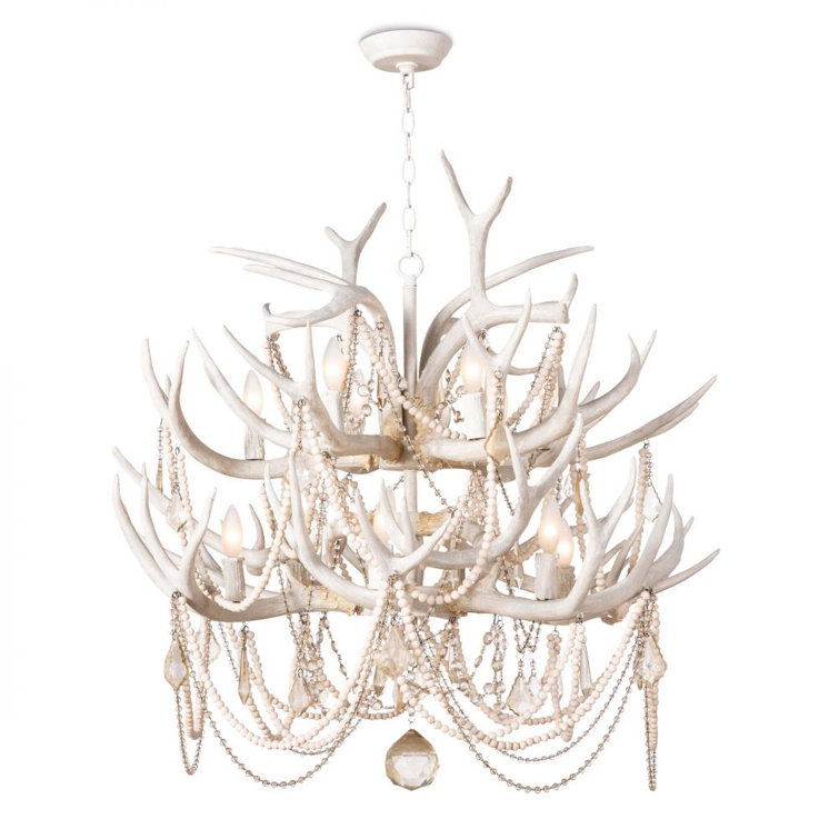 White Brass Antler 12-Light Chandelier
