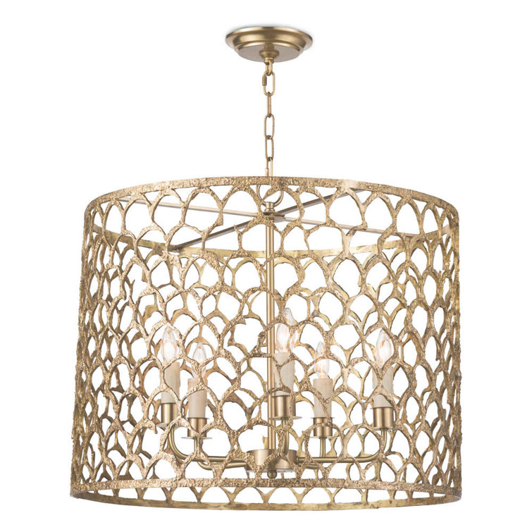 Cabana 5-Light Natural Brass Cage Chandelier with Clear Cord