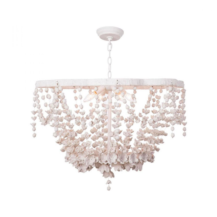 Vanessa White Floral 4-Light Resin Chandelier