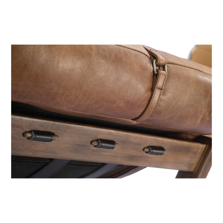 Bellos Brown Leather Club Chair with Dark Rubberwood Frame
