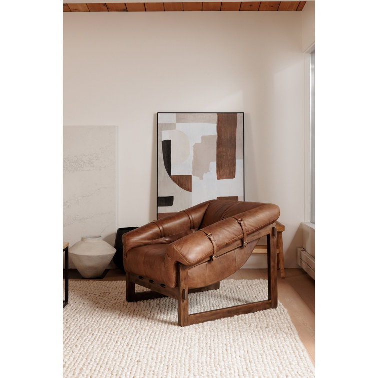 Bellos Brown Leather Club Chair with Dark Rubberwood Frame