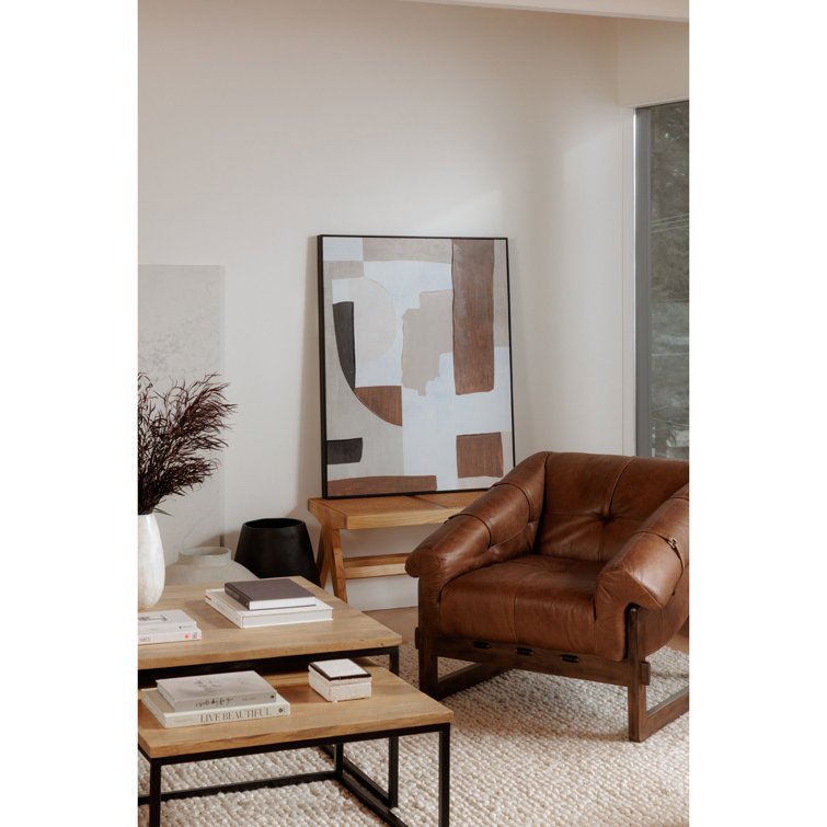 Bellos Brown Leather Club Chair with Dark Rubberwood Frame