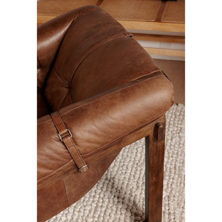 Bellos Brown Leather Club Chair with Dark Rubberwood Frame
