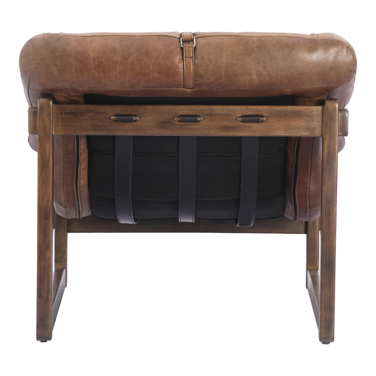 Bellos Brown Leather Club Chair with Dark Rubberwood Frame