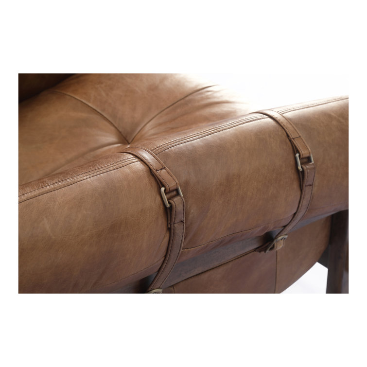 Bellos Brown Leather Club Chair with Dark Rubberwood Frame