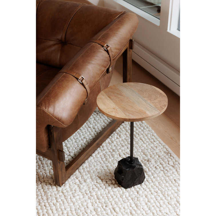 Bellos Brown Leather Club Chair with Dark Rubberwood Frame