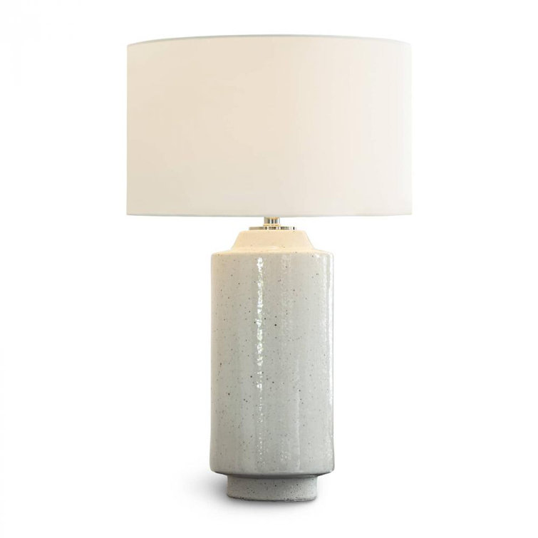 Markus White Ceramic Table Lamp with Linen Shade and Polished Nickel Accents