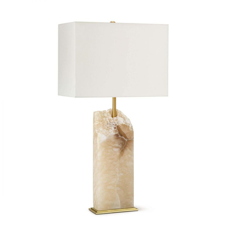 Selina Natural Stone Alabaster Table Lamp with Linen Shade