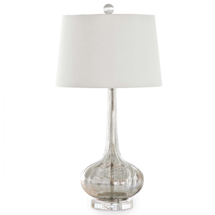 Antique Mercury Glass Table Lamp with Linen Shade