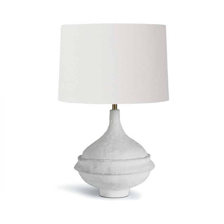 Riviera White Linen Shade Aluminum Table Lamp with 3-Way Switch