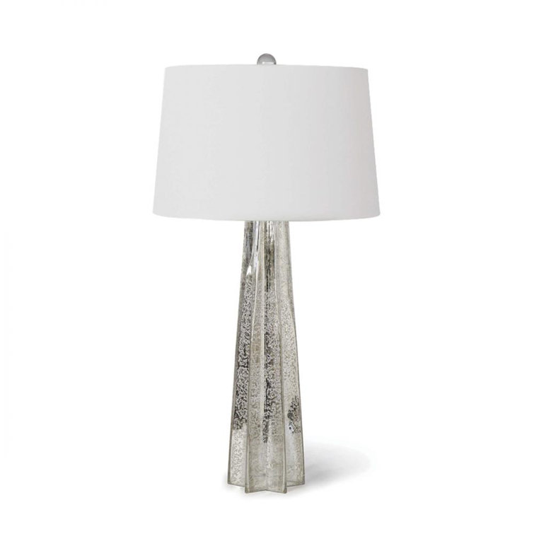 Antique Mercury Glass Star Table Lamp with Linen Shade