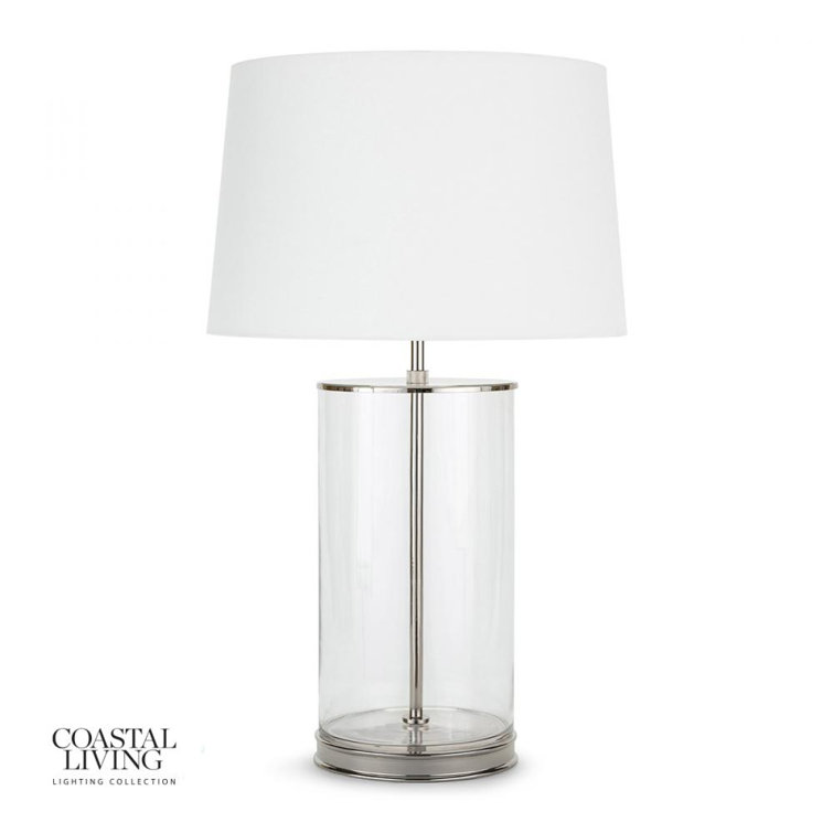 Magelian 32" Glass Table Lamp with Polished Nickel Accents and Linen Shade