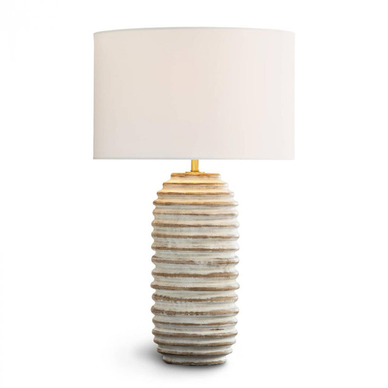Whitewashed Birch Wood Table Lamp with Linen Shade