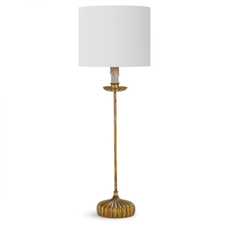 Antique Gold Leaf Buffet Table Lamp with Natural Linen Shade