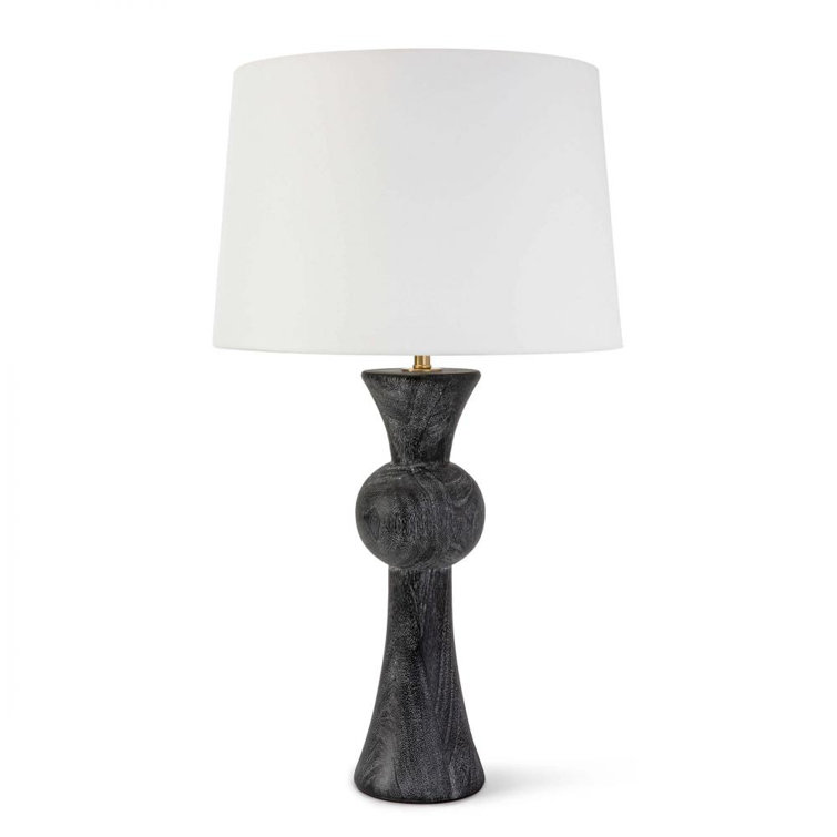 Vaughn Ebony Birch Wood Table Lamp with White Linen Shade