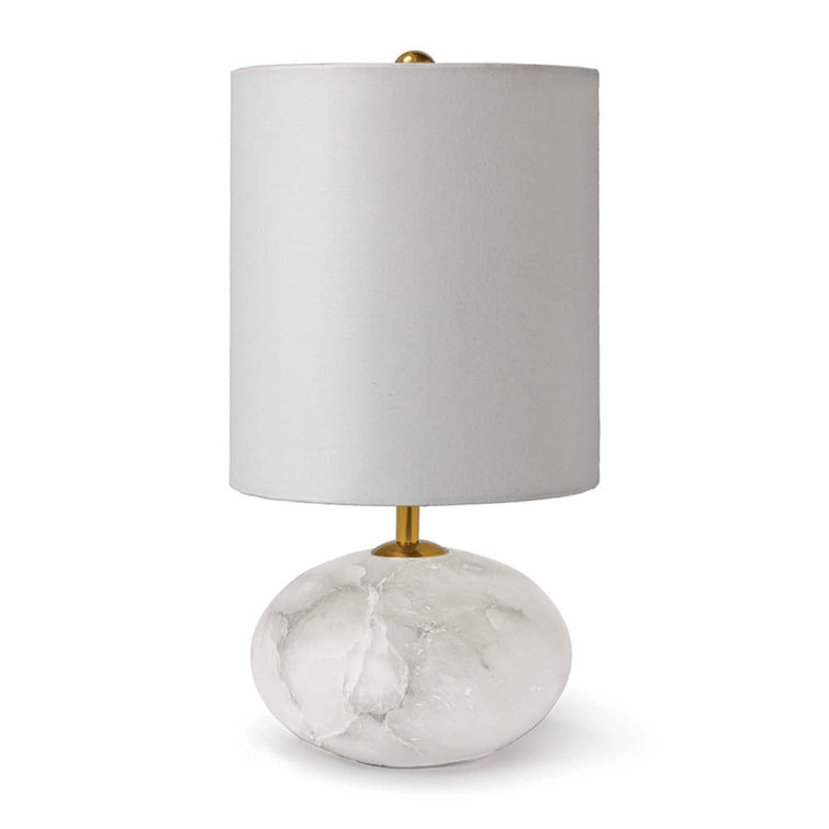Elegant Alabaster Orb Table Lamp with Linen Shade and Brass Accents