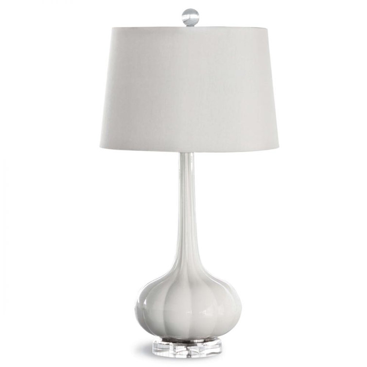 Snow White Glass Table Lamp with Linen Shade