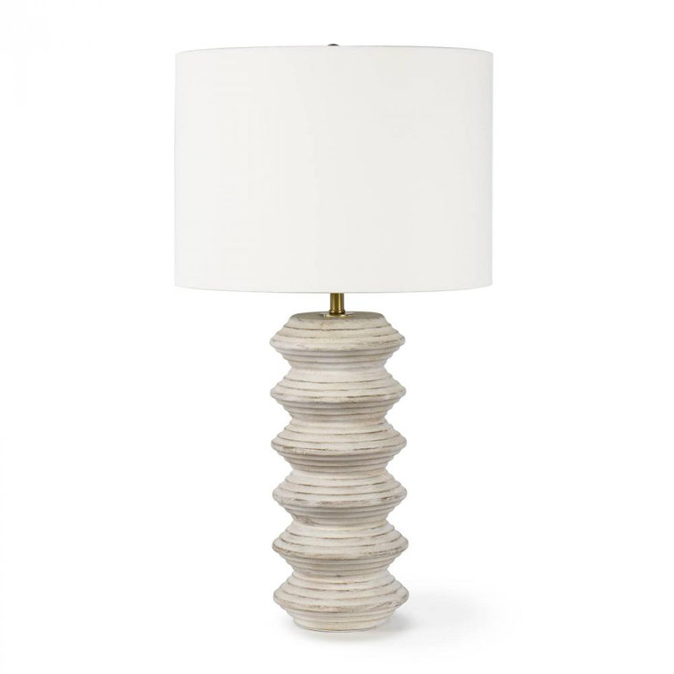 Nova Coastal-Inspired White Wood & Brass Table Lamp with Linen Shade
