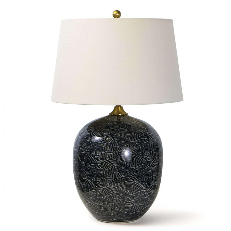 Ebony Harbor Inspired Ceramic Table Lamp with Linen Shade