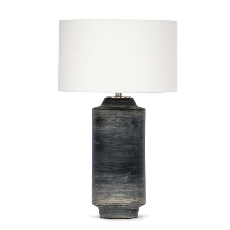 Black Ceramic Table Lamp with White Drum Shade