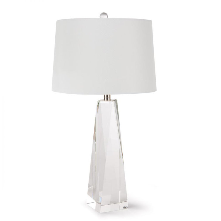 Angelica Clear Crystal Table Lamp with White Linen Shade