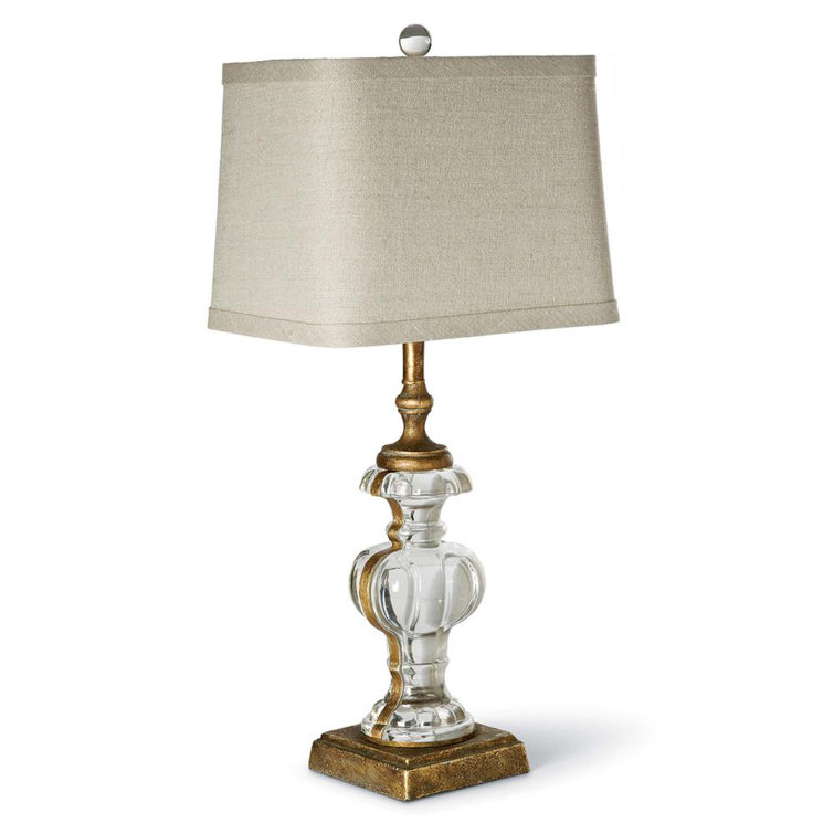Antique Gold Leaf Glass Table Lamp with Linen Shade
