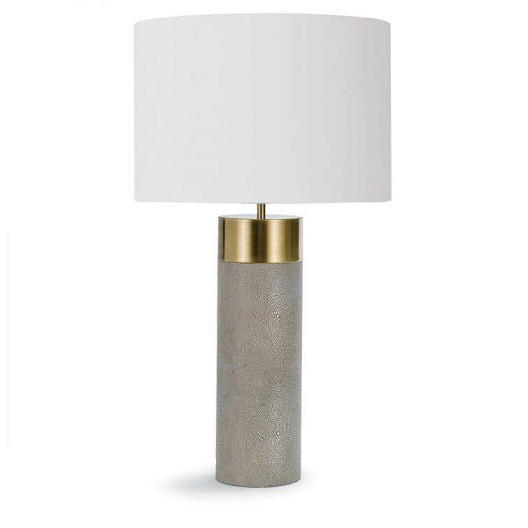 Ivory Grey Shagreen Cylinder Table Lamp with Linen Shade