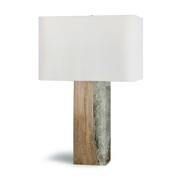 Birchwood and Acrylic Resin Table Lamp with Linen Shade