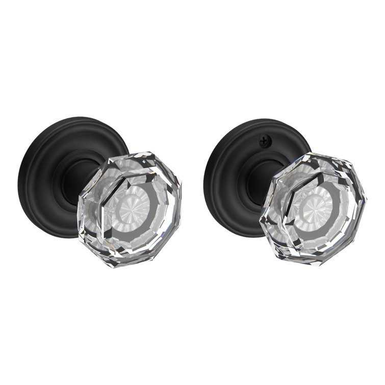 Satin Black Crystal Interior Door Knob with Round Rosette