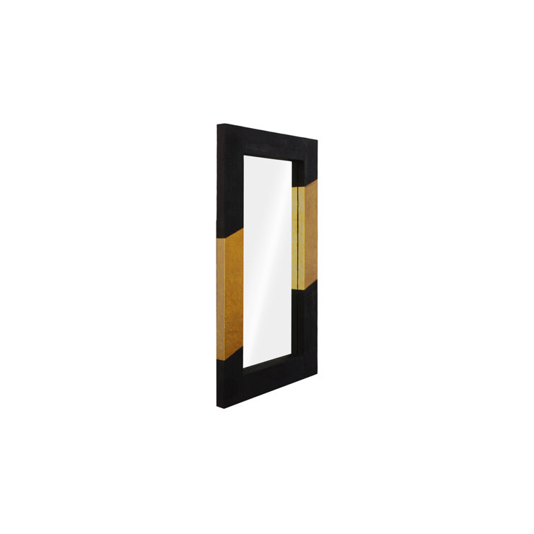 Scorched Wood Rectangular Mirror with Gold Leaf Finish