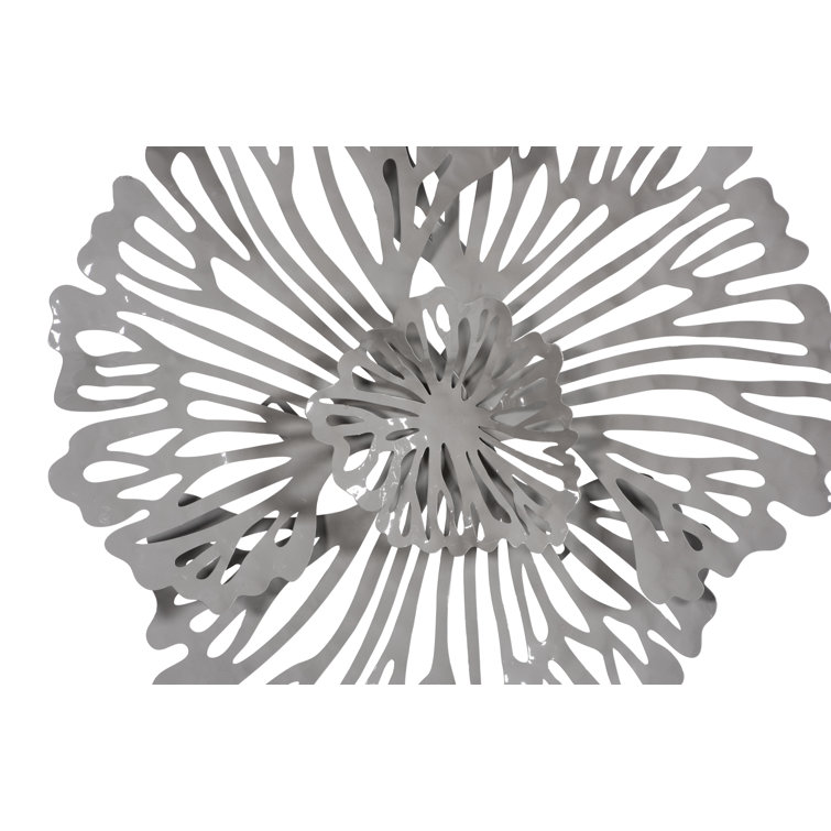 Extra Small Gray Metal Floral Wall Art