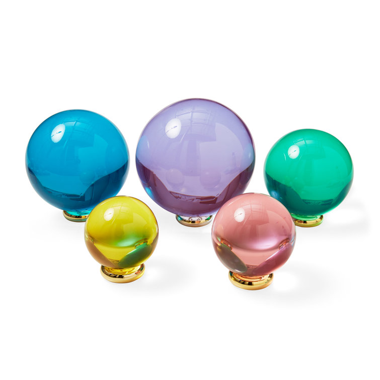 Colorful Acrylic and Brass 5-Piece Decorative Orb Set